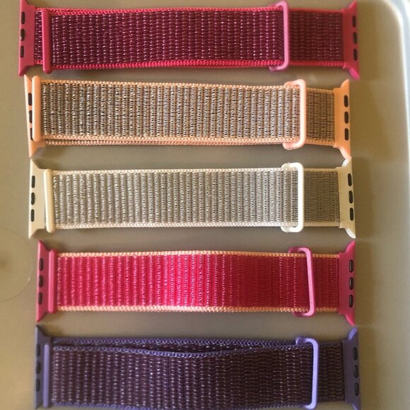 NEW (NWOT) 5-piece Apple Watch woven/velcro bands pink/purple/gray - Picture 1 of 13